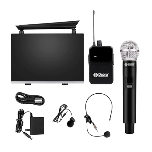 D Debra Wireless Microphone System UHF UBR-102 with Cordless Handheld Lavalier Headset Mics, 260ft Range, Suitable for Church, Lectures, Karaoke, Weddings, DJ, and Bars (1 Handheld & 1 Bodypack) - size: 1 Handheld & 1 Bodypack