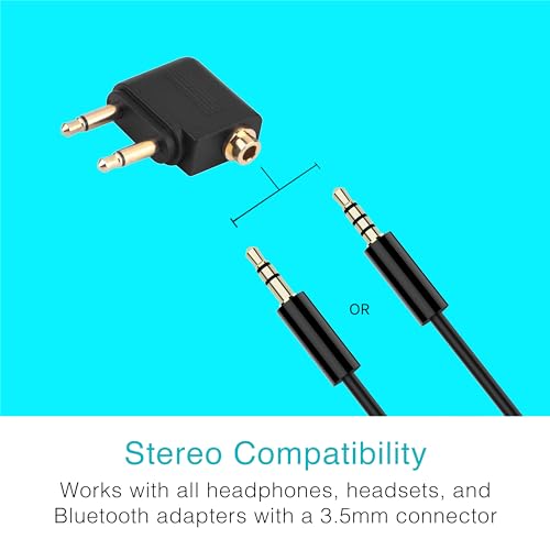 MEE audio Connect Air in-Flight Bluetooth Wireless Audio Transmitter with 2-Pack Airplane Adapter, for up to 2 AirPods/Other Headphones; Works with All 3.5mm AUX Jacks, Black - color: Black