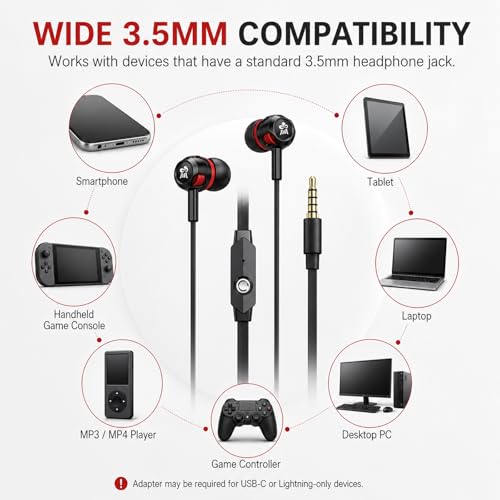 Rosmas Wired Earbuds in-Ear Headphones with Microphone, 3.5mm Jack Corded Earphones Stereo Bass Earbuds, S/M/L Soft Silicone Tips Compatible with iPhone Android Laptop iPad MP3(Black) - size: Black – Standard