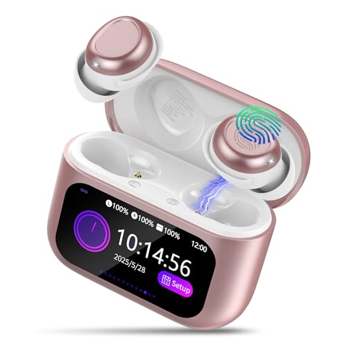 Earbuds Bluetooth 5.4 in Ear Touch Screen Sleep Headphones, Earbuds for Side Sleepers with Sleep Mode, 48H Playtime Sleep Earphones Clear Calls, Orchid Pink