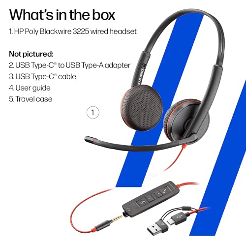 Poly Blackwire 3225 Wired Headset (Plantronics) - Noise-Canceling Mic – Stereo Design - Connect to PC/Mac/Mobile via USB-C, USB-A, or 3.5mm - Works w/Teams, Zoom - Amazon Exclusive - style: 2023 Version (USB-C & USB-A)