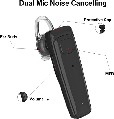 ADADPU Bluetooth Headset - V5.0 Wireless Handsfree Earpiece Built-in Dual Mic Noise Cancelling, 10 Days Standby 16Hrs HD Talktime Ultralight Headset for iPhone Android Samsung Laptop(Black) - color: Black