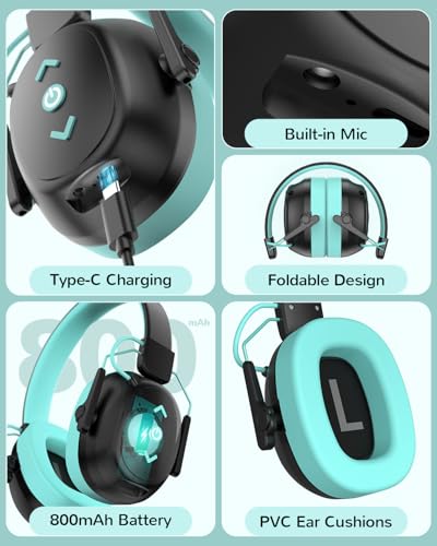 Sensory Headphones for Autism Kids Aldult, Sound Proof Ear Hearing Protection Noise Cancelling Ear Muff, 29dB SNR Noise Reduction 80H Playtime Bluetooth 6.0 Earmuff for Shooting Gun Range(Black) - color: Black