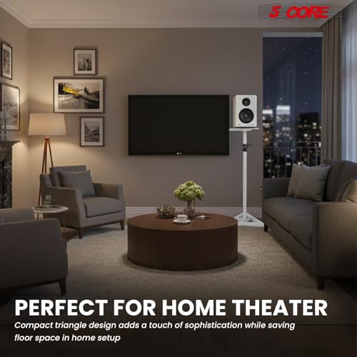5 Core Speaker Stand Pair Heavy Duty Adjustable Telescoping Height 59.5" Triangle Base DJ PA Stands Mount 100Lb Capacity - SS TRI Base 64 WH