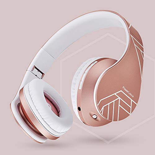 PowerLocus Bluetooth Over-Ear Headphones, Wireless Stereo Foldable Headphones Wireless and Wired Headsets with Built-in Mic, Micro SD/TF, FM for iPhone/Samsung/iPad/PC (Rose Gold) - color: Rose Gold