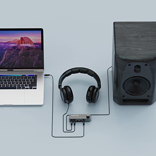 Bidirectional 3.5mm Audio Switcher (1-in to 4-Out / 4-in to 1-Out), Stereo 1/8” Aux Selector Box for Speaker Headphones/Earphones, Audio Switch for Laptop Computer Smartphone Tablet