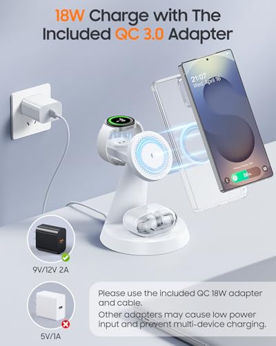 Meifigno Magnetic Wireless Charger for Samsung, 3 in 1 Charging Station Compatible with MagSafe Samsung Charger for Galaxy S26 Ultra S25 Z Fold7/Flip7, Charger Stand for Galaxy Watch Ultra 8 7, White - color: WHITE