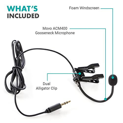 Movo ACM400 Flexible Gooseneck Omnidirectional Microphone for Motovlogging Moto Vlog Action Cam Helmet Mic - Clip on Microphone for Motorcycle Vloggers - Compatible with GoPro Media Mod