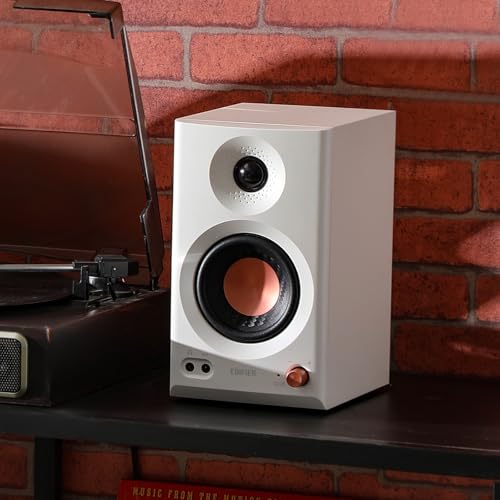 Edifier MR3 Powered Studio Monitor Speakers, Hi-Res Audio Certified Bluetooth V5.4 Active Bookshelf Loudspeakers, 2.0 Computer Speaker with Headphone Output RCA AUX Balanced TRS Input (White) - color: White