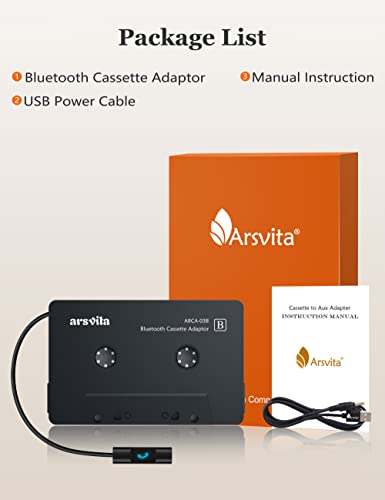 arsvita Bluetooth 5.0 Cassette to Aux Adapter for Car, Charcoal Black | Tape Audio Adapter with Hands-Free Call