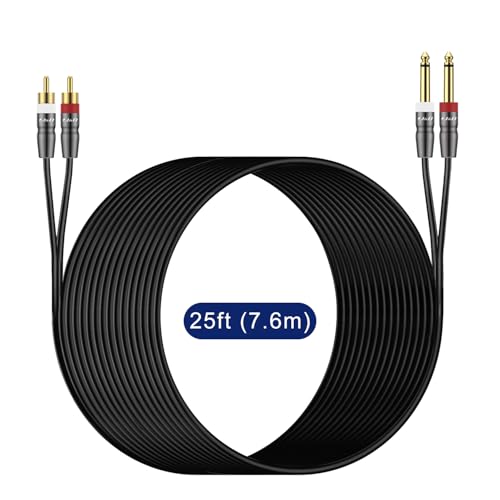 J&D Dual 1/4 inch TS to Dual RCA Cable, Heavy Duty 1/4 Male to RCA Male Adapter Stereo Audio Interconnect Quarter inch Cable, 25 Feet - size: 25 Feet