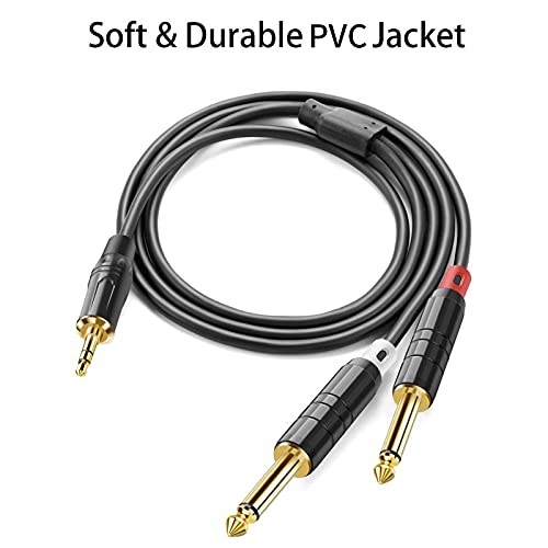 CableCreation 3.5mm to Dual 6.35mm Y Splitter 1/8 TRS to 1/4 TS Patch Cable | 1/4'' to 1/8'' Stereo Mono Breakout Bidirectional Audio Cable for iPhone, PC, Sound Card, Mixer, Speaker,Guitar, Amplifier - size: 6Feet