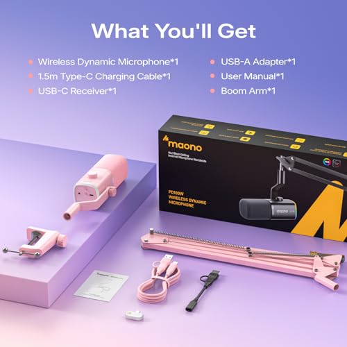 MAONO PD100W Wireless Dynamic Gaming Microphone for PC with USB-C Receiver - color: Pink