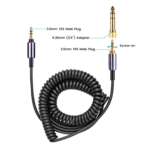 ATH-M50xBT Cable, Coiled Aux Cord for Audio Technica ATH-M50xBT2 Headphones | 3.5mm to 3.5mm(1/8") Extension Wire with 6.35mm(1/4") Adapter for ATH-SR50BT Wireless Headset, 14ft