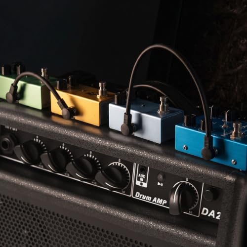 TRS Stereo Flat Patch Cables 18 in | 1/4" Right Angle Male-to-Male Connector for Effct Pedal, Low Profile, Save More Space Pedals Board, Black - color: 18 in