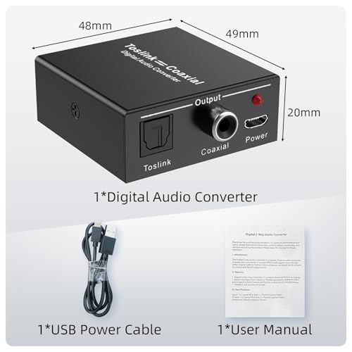 Optical-to-Coaxial or Coax-to-Optical Digital Audio Converter Adapter, LUKFOCAB Digital Coaxial to Optical Converter, Bi-Directional Coax Digital to/from Optical Toslink SPDIF Audio Converter/Repeater