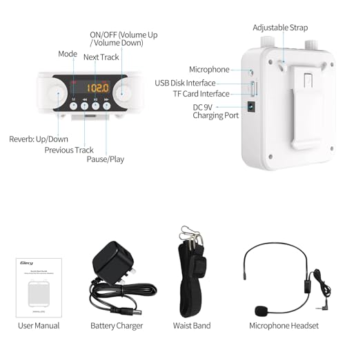 30W Portable Voice Amplifier with Wired Microphone Headset, 2800mAh Rechargeable PA System Speaker Personal Microphone Speech Power Amplifiers Loudspeaker for Teachers/Metting/Tour Guide - color: White