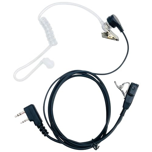 Walkie Talkie Earpiece with Mic PTT 2 Pin Air Acoustic Tube Earpiece Headset Compatible with Baofeng UV-5R Retevis H-777 RT21 RT22 Arcshell AR-5 Two Way Radios (2 Pack)