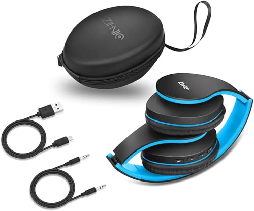 ZIHNIC Bluetooth Headphones Over-Ear, Black/Blue | Foldable Wireless and Wired Stereo Headset Micro SD/TF - color: Blue