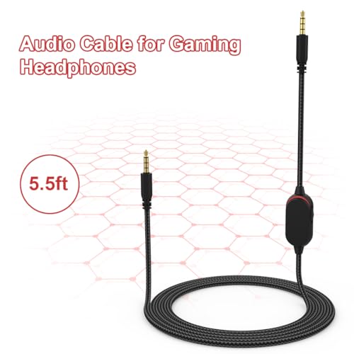 AW920H Detachable Gaming Headset Cable Compatible with Alienware AW720H AW310H AW510H 988 Alienware Dell Gaming Headset,Nylon Braided Wire with Inline Mute Switch and Volume Controller(5.5ft) - color: Black