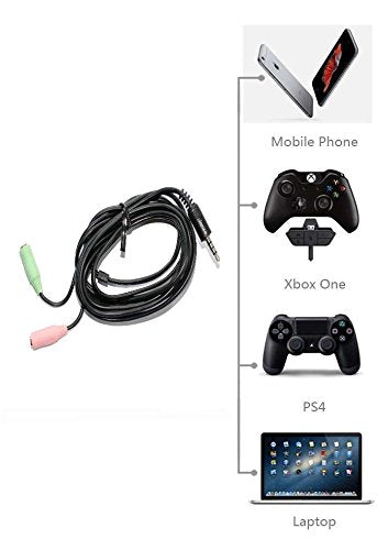 ienza Long (6-ft) Combo Jack Splitter, 2 x 3.5mm 3-Pole Female to 1 3.5mm 4-Pole Male, Compatible with PC Headset, Xbox One, PS4, Smartphones, Laptop, PC, Computer
