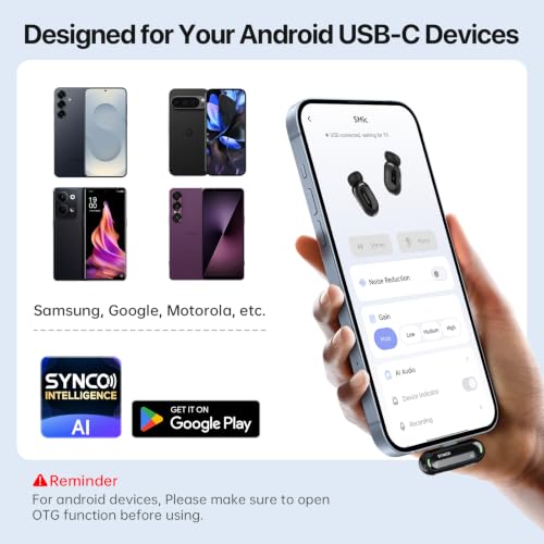 SYNCO AI Mini Wireless Lavalier Microphone for Android USB-C Creators