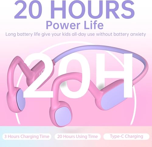 Mehomeli Kids Headphones, Bluetooth 5.2 Air Conduction Open Ear Headphones, 85dB Volume Limiting, Blue Pink - color: Blue Pink