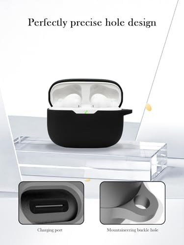 Case for JBL Vibe Beam 2 True Wireless Noise Cancelling Earbuds,Soft Protective,BOVUGAC Silicone Case Cover with Keychain & Cleaning Kit & Lanyard for JBL Vibe Beam 2-Black - color: Black