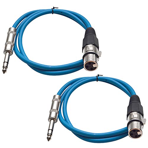 Seismic Audio - SATRXL-F2-2 Pack of 2 Foot 1/4 Inch TRS to XLR Female Patch Cables - Balanced - 2 Foot Patch Cord - Blue and Blue - color: Blue and Blue
