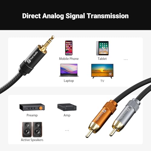 Fosi Audio 3.5mm to RCA Cable 3.9Ft, Dual-Core with Dual Shielding, Gold-Plated Connectors, Durable PVC & Nylon Braided, Compatible with Phones, Tablets, Amplifiers, Active Speakers