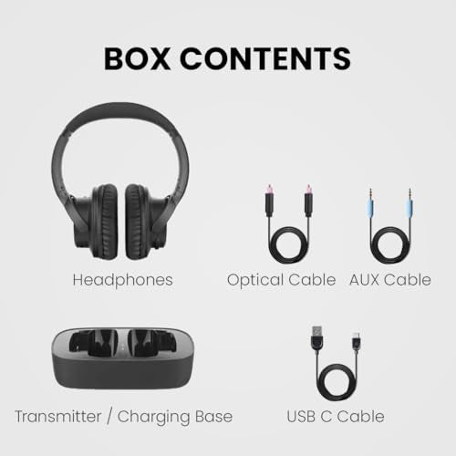 Avantree Ensemble - Wireless Headphones for TV Watching for Seniors | Easy Setup & Charging Dock, Works via Optical, AUX or Bluetooth on Compatible TVs, 35H Playtime, Comfortable Fit