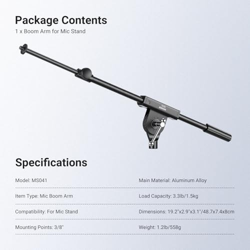 NEEWER Microphone Boom Arm for Mic Stand, Aluminum Compact Lightweight Portable Telescopic Extension Pole, 1/4" Screw & 3/8" Spigot for Universal Mics Adapter Mount Accessories, Max Load 3.3 lb, MS041 - style: MS041