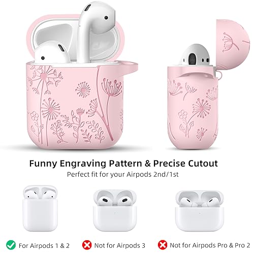 Lerobo for AirPod Case 2nd/1st Generation with Keychain for Women Girl | Cute Flower Engraved Silicone Protective Cover for AirPods 2 Case, Wireless Charging, Led Visible, One-piece Design, Pink - color: Pink