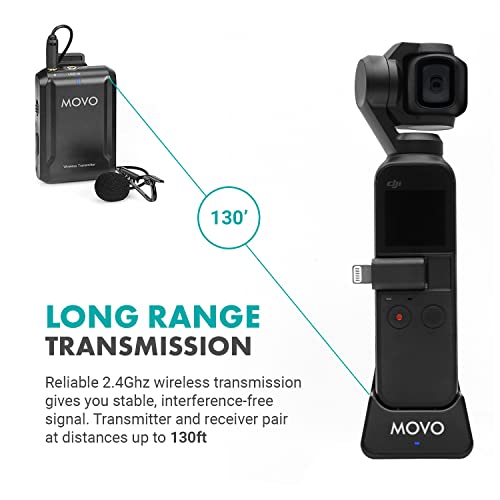 Movo Edge-OP Wireless Lavalier Microphone for Osmo Pocket 1 and 2 - Wireless Clip-on Lapel Mic, Transmitter, and Receiver Set for Video, Vlogging, Filming