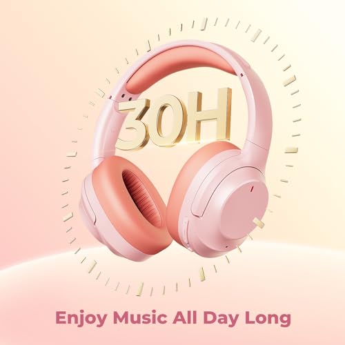 Active Noise Cancelling Headphones, Upgraded Wireless Bluetooth Headphones Over Ear with ENC Mic, HiFi Stereo Deep Bass, Noise Canceling Headphones Lightweight, BT 5.4, for Travel/Office/Home, Pcs - color: Pink