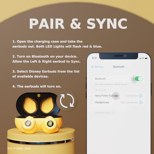 iJoy Harry Potter Hufflepuff Wireless Bluetooth Earbuds with Charging Case, Built-in Mic, 30 Hr Playtime, Officially Licensed | Harry Potter Gifts for Women, Men, Teens, Kids & All Fans of Hufflepuff - color: Hufflepuff
