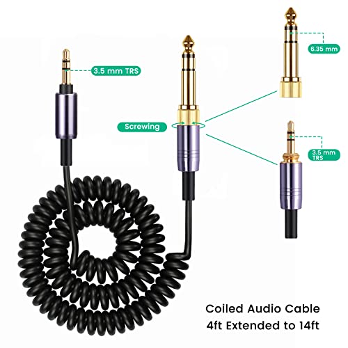 WH-1000XM3 Coiled Audio Cable for Sony WH-1000XM4, WH-1000XM2 Headsets | 1/8" Extension Cord with 1/4" Adapter for PS5 PS4 PC Smartphone Xbox One, 4ft to 14ft Long