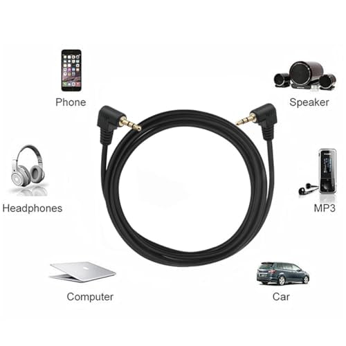 Right Angle Cable, Gold Plated 90 Degree | 3.5 Male to Male Audio Stereo Jack Plug Car Aux 3-Pole TRS (1 Meter) - size: 1 meter