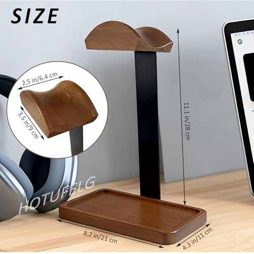2-in-1 Wood Universal Headphone Stand With Storage Tray And Wood Arc Top
