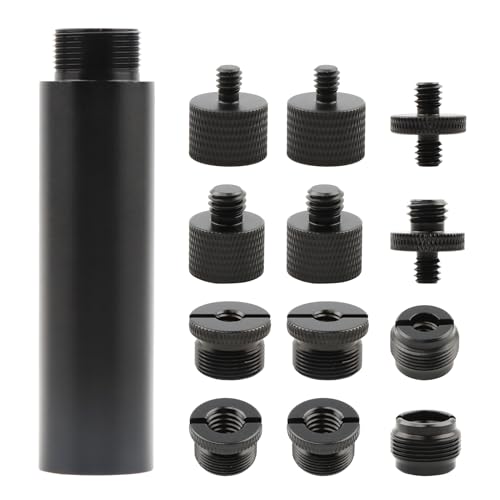 13Pcs Mic Stand Adapter with Extension Tube, Microphone Thread Adapter | 3/8 Female to 5/8 Male and 5/8 Female to 3/8 Male, 1/4 to 3/8 and 5/8Screw Thread Adapter for Microphone Stand Camera Tripod