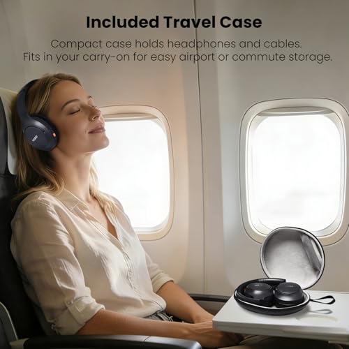 TOZO HT3 Hybrid Noise Cancelling Wireless Headphones, 90H Over Ear Headset | Hi Res Audio, AI Voice Assistant, Dual Device Connection, 32 Custom EQs, Built In 5 Mics, ANC, Foldable with Case - color: Black
