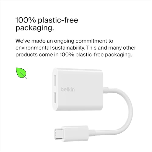 Belkin Rockstar USB-C Audio + Charge Adapter, 60W PD, White | Headphone jack plus USB-C charging pass-through, compatible with iPhone, iPad Pro, Galaxy, Pixel, OnePlus - color: White, size: USB-C, style: USB-C Audio + USB-C Charge