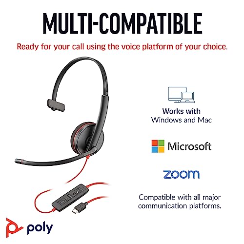 Poly Blackwire 3210 Wired Headset, Noise-Canceling Mic, Single-Ear Design, Connect to PC/Mac via USB-C or USB-A, Works with Teams & Zoom, Amazon Exclusive (9P7X7AA)