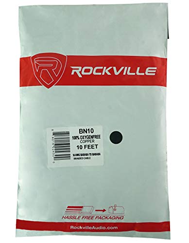 Rockville BN10 10' 14 AWG OFC Copper Banana to Banana Braided Speaker Cable | 100% OFC, Gold-Plated Connectors, Soft-Touch Jacket, Pro Audio, Home Theater / Live Performance, Corrosion-Resistant - style: 10 Foot