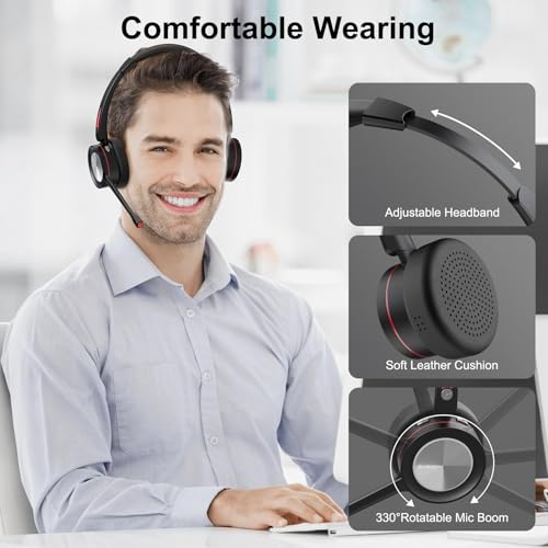 Bluetooth Headset with Microphone & Mute Button, 40H Working Time, Noise Canceling Wireless Headset with USB Adapter for PC Work Office Laptop Teams Conference Meeting Call Center - color: BNG890DBT