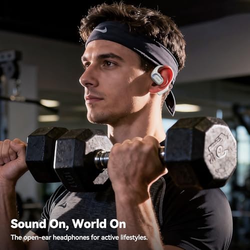TECKNET Open Ear Headphones, Bluetooth Headphones 6.0 Sports with Smart Digital Display, 40H Playtime, IPX5 Waterproof, Wireless Earbuds Lightweight Design for Travel/Cycling/Running (White) - color: White