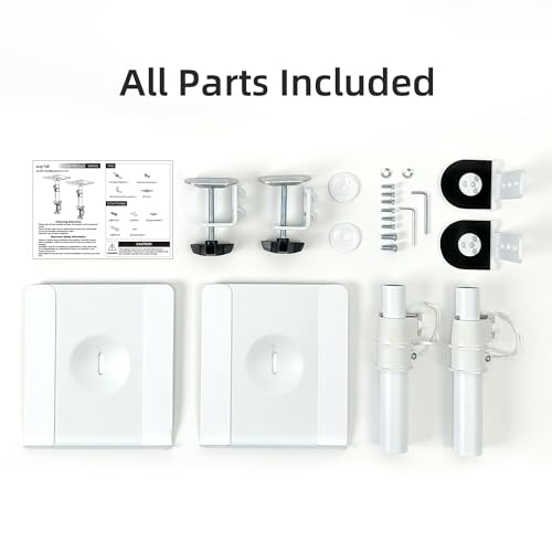suptek Clamp-on Speaker Stand Desk Mount Set, Height Adjustment, Tilt, Swivel, 9.6 x 8.8 inch Trays, Universal Audio Holders for Computer and Bookshelf Speakers, Elevated Sound, 2 Pack, White, SDM001W - color: White, size: 9.6 x 8.8x 13.9"(h)