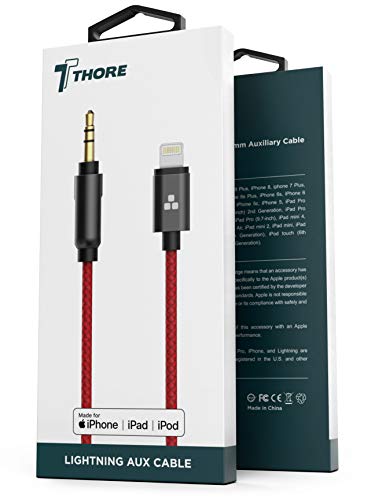 (Apple MFI Certified) iPhone Aux Lightning Cord to Male 3.5mm Auxiliary Cable (iPhone Audio Link to Car Jack, Headphones & Speakers) (Red)
