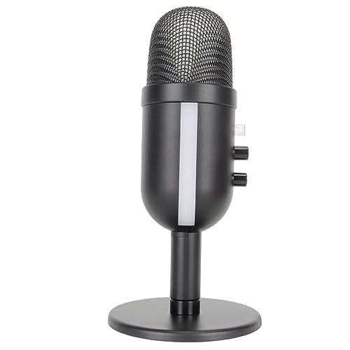 USB Microphone, USB Condenser Microphone with Noise Canceling and RGB Light, Reverb Processing Mic for PC OS X, Plug and Play Computer Mic with Headphone