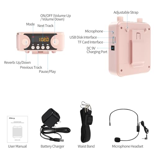 30W Portable Voice Amplifier with Wired Microphone Headset, 2800mAh Rechargeable PA System Speaker Personal Microphone Speech Power Amplifiers Loudspeaker for Teachers/Metting/Tour Guide - color: Pink Rose